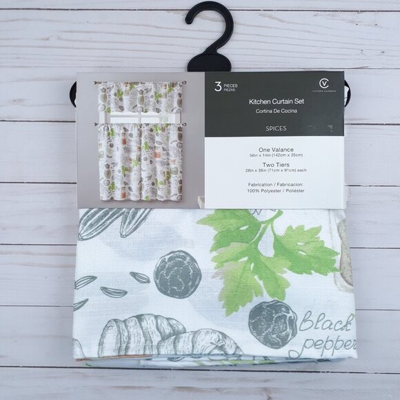 Kitchen Curtain Set 3 Pc Valance Tiers Spices Herbs - Picture 2 of 3